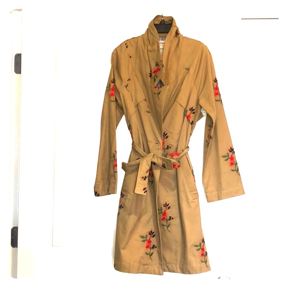 Anthropologie Floral Trench Coat XS